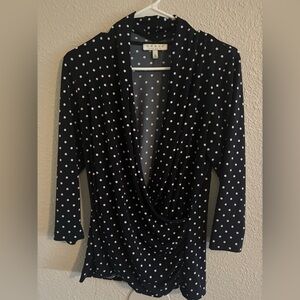 Chaus Navy and White Polka Dot Top